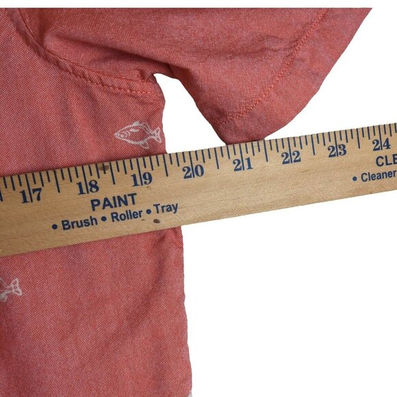 VANS Men's Button Up Shirt Oxford fabric Red Fish All Over Print Size Small - Picture 5 of 9